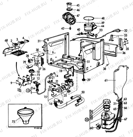 Взрыв-схема посудомоечной машины Atlas ADV801 - Схема узла W10 Water details  E